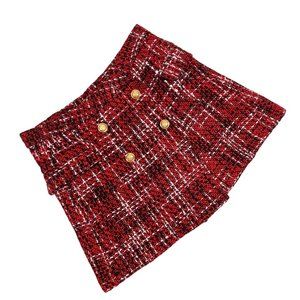 Red, Black, & White Tweed Skirt with Gold Buttons - Size 29